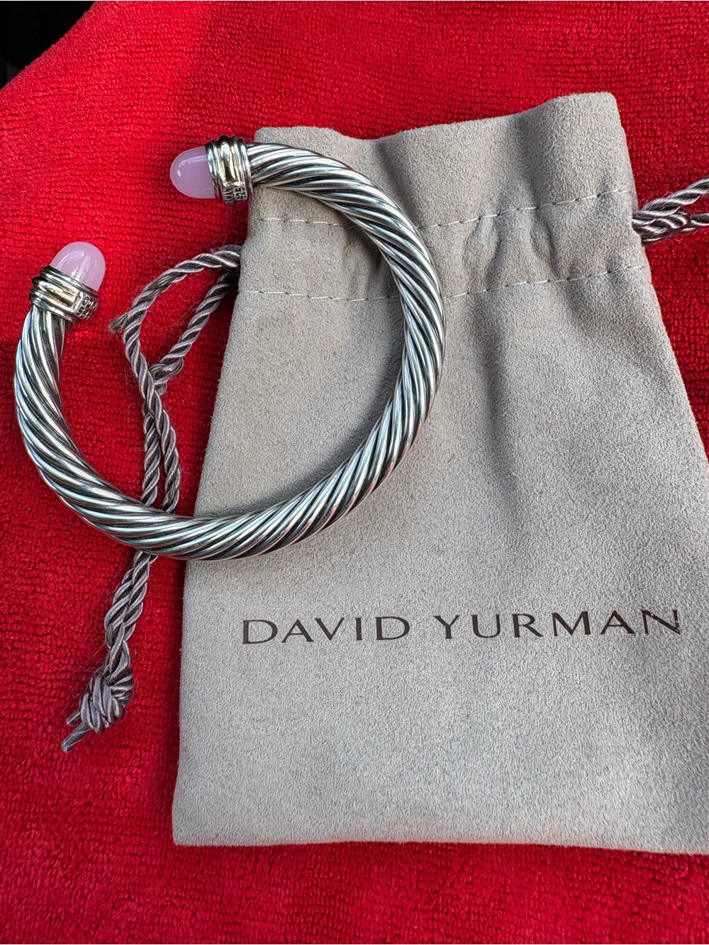 David Yurman Sterling Silver Cable Cuff with Pink Gem Ends resonable offer